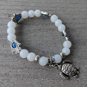 Turtle, opal, hamsa hand streachy bracelet